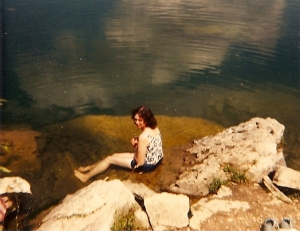 Marian at the quarry pond behind her home